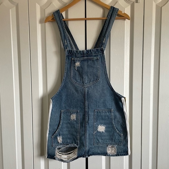 Dance & Marvel Dresses & Skirts - Dance & Marvel Denim Overall Dress Women’s S Blue Retro Stripe Distressed Skirt